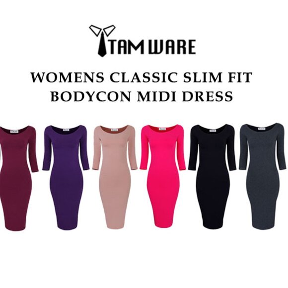 NWT Classic Slim Fit Bodycon Cotton Midi Dress Medium - Picture 2 of 7